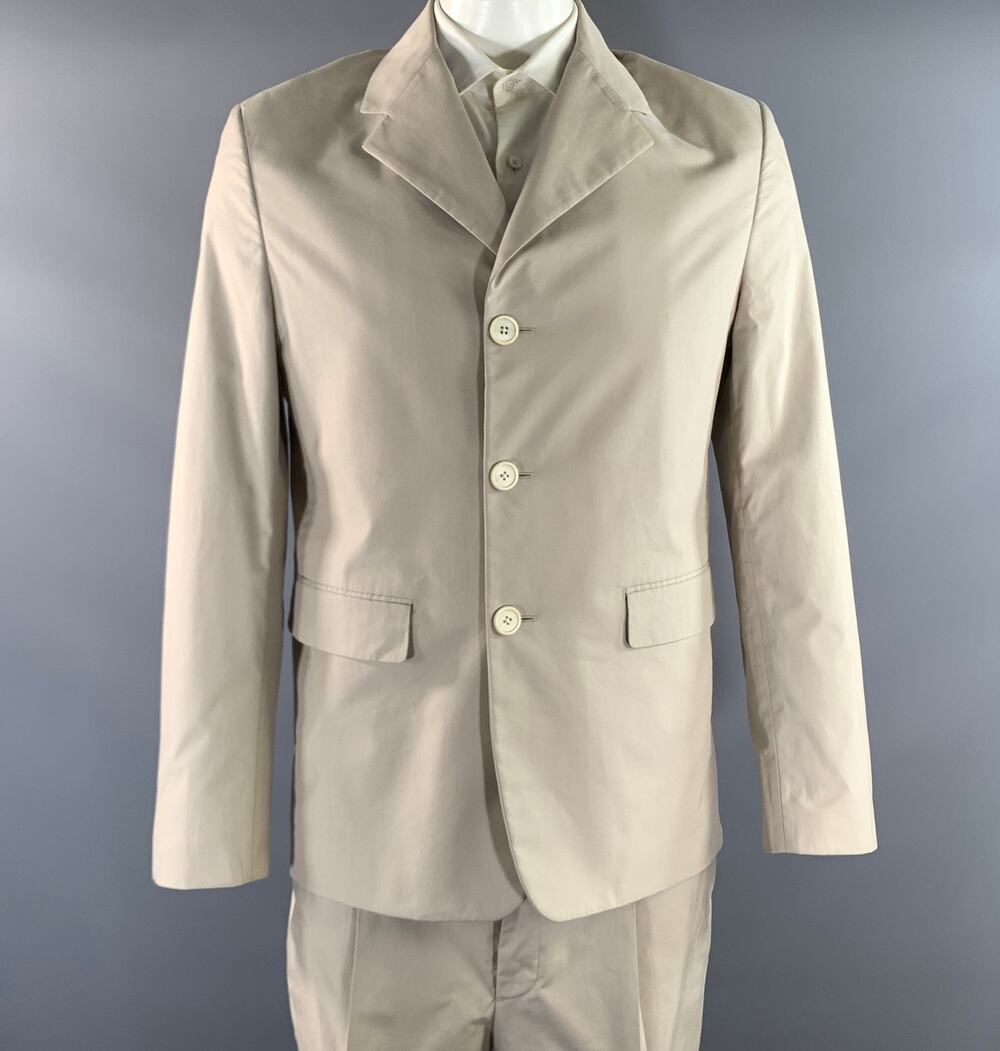 PRADA Chest Size 42 Khaki Cotton Polyester Notch Lapel 36 29 Suit